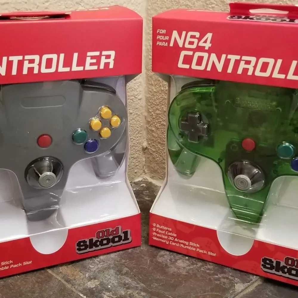 2 N64 Controllers - Grey & Jungle Green (NEW) - Nintendo64 Funtastic - Old Skool